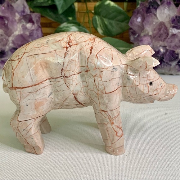 Large Pink Marble Carved Pig Figurine Farm Animal Polished Stone Swine 5" 539g - Picture 12 of 16